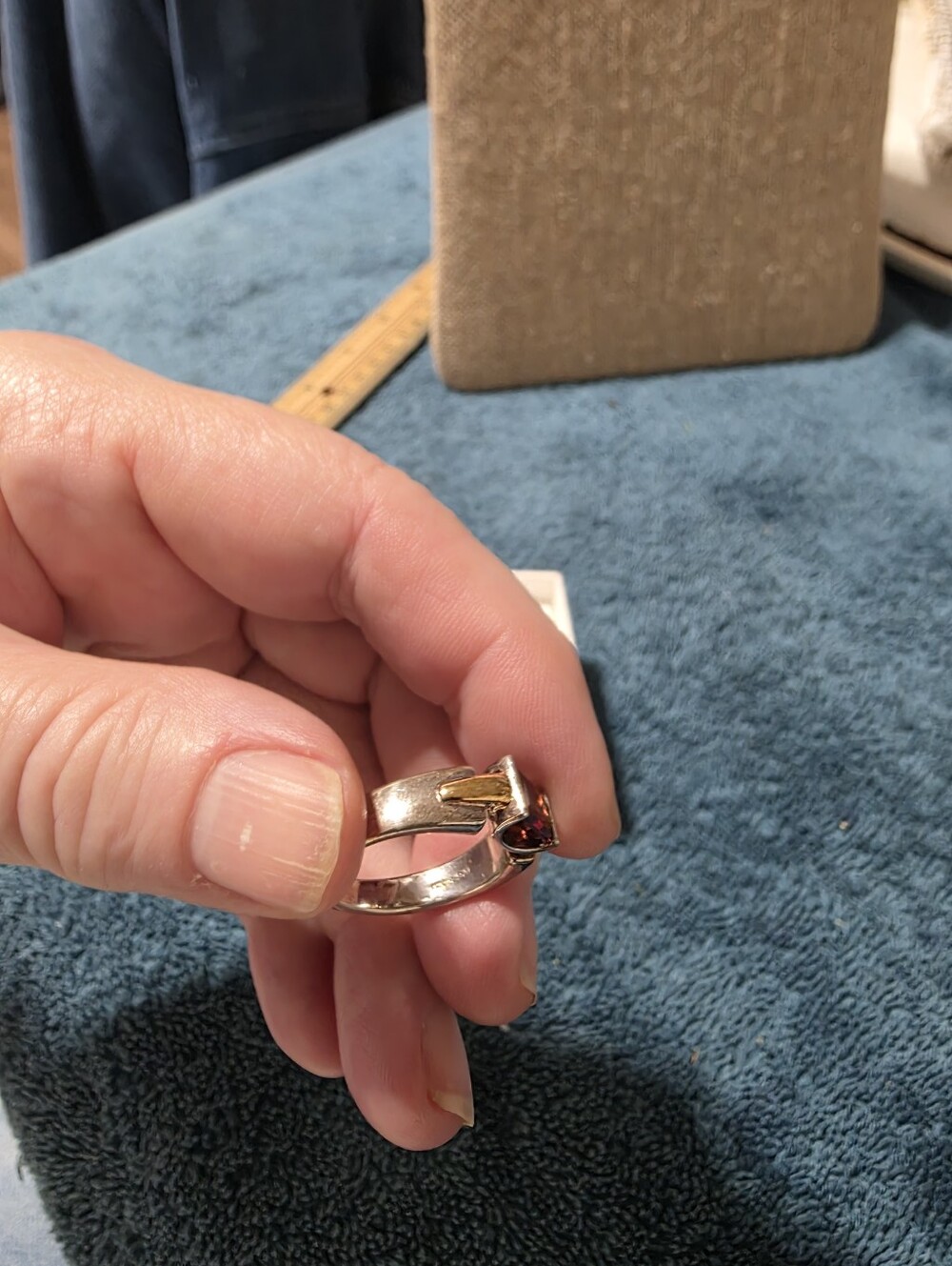 Sterling And 18k Trim Garnet Ring By Lorenzo 8 1\2 - Picture 4 of 13